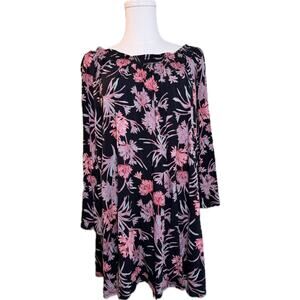 Women's Express On or Off the Shoulder Black Floral Dress Tunic, Small Petite